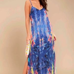 Lulus Flying Watercolors Royal Blue Print Maxi Dress - Never Worn!